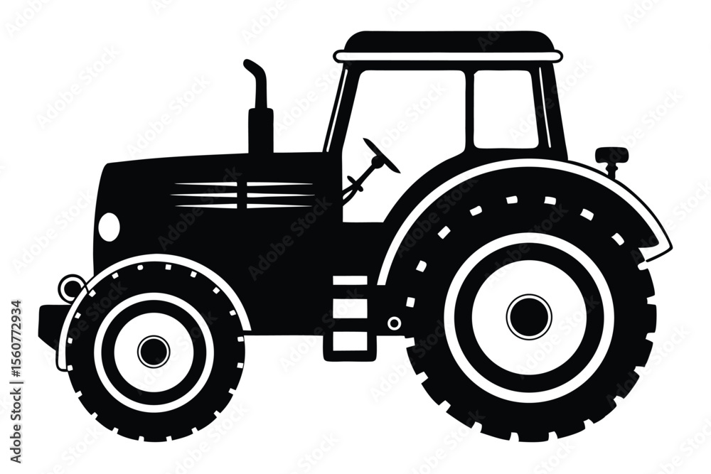Obraz premium Black and White Illustration of a Tractor with a Cab and Large Tires