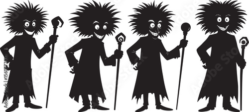 Halloween Mad Scientist Spooky Silhouette Vector Set vector illustration