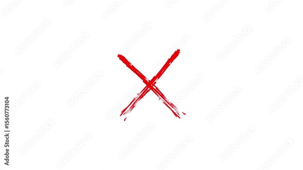 Red cross mark brush strokes on white background, hand drawn red cross animation. cross signs. Transparent background with alpha channel. 