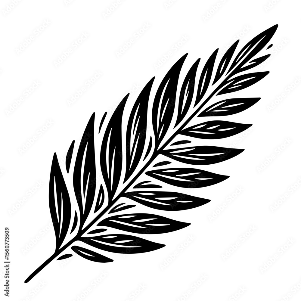 Fototapeta premium Palm leaf silhouette in black and white minimalist style