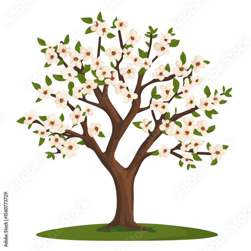 Almond Tree, flat style 2D vector image, isolated on a white background