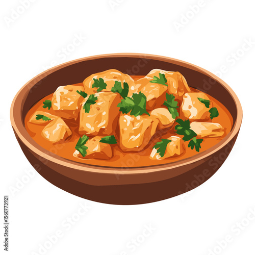 Minimal flat vector of a Chicken Paprikash, 2D icon-style illustration on white background