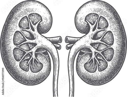 Anatomical Kidneys: Detailed Hand-Drawn Organs