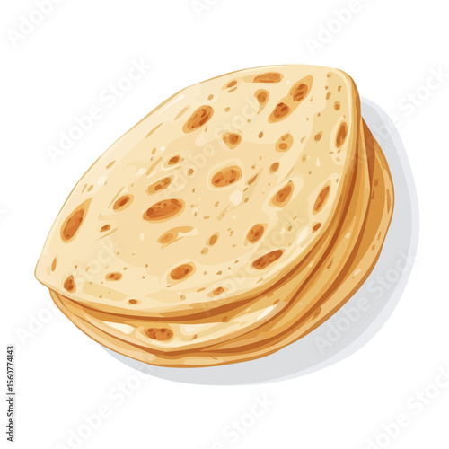 Flat 2D Chapati illustration, vector graphic in icon style, on white background