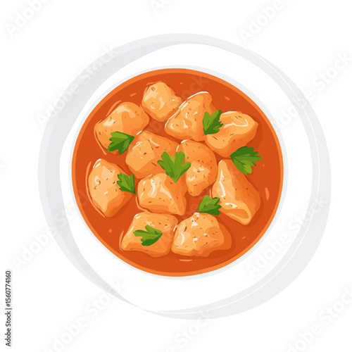 2D flat vector illustration of a Chicken Paprikash in icon style, isolated on white background