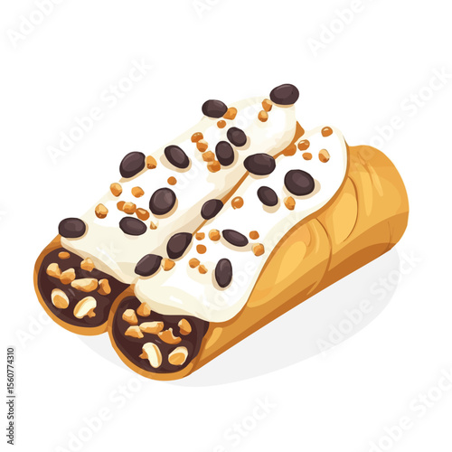 Cannoli, flat style 2D vector image, isolated on a white background