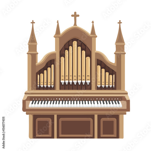 Church Organ, flat style 2D vector image, isolated on a white background