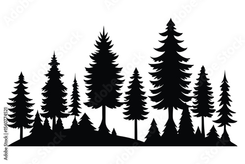 Collection of black silhouette tropical trees and plants