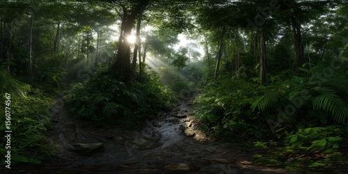 Enchanting forest pathway tropical jungle hdr 360 degrees hdri scene