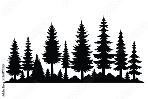 Collection of black silhouette tropical trees and plants