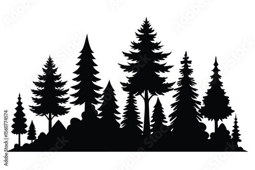 Collection of black silhouette tropical trees and plants