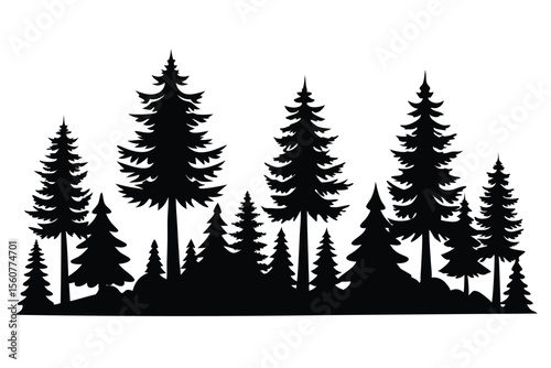Collection of black silhouette tropical trees and plants