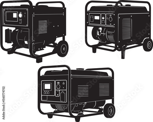 Portable Industrial Generator Power Equipment Silhouette Vector Set vector illustration