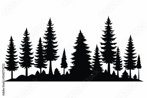 Collection of black silhouette tropical trees and plants