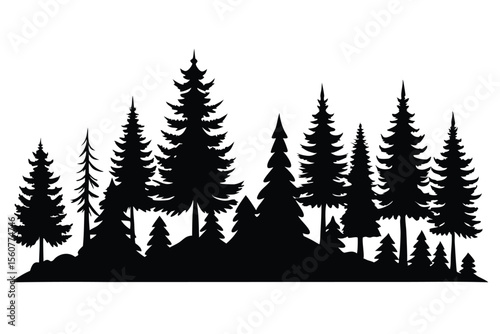 Collection of black silhouette tropical trees and plants
