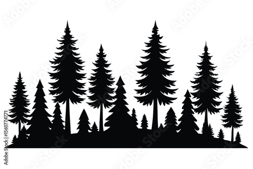 Collection of black silhouette tropical trees and plants