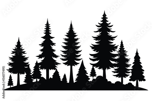 Collection of black silhouette tropical trees and plants