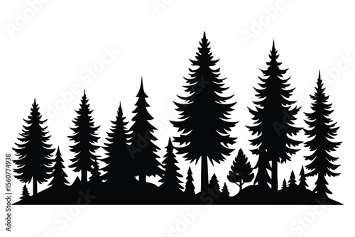 Collection of black silhouette tropical trees and plants