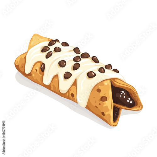 Flat 2D Cannoli illustration, vector graphic in icon style, on white background