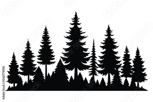 Collection of black silhouette tropical trees and plants