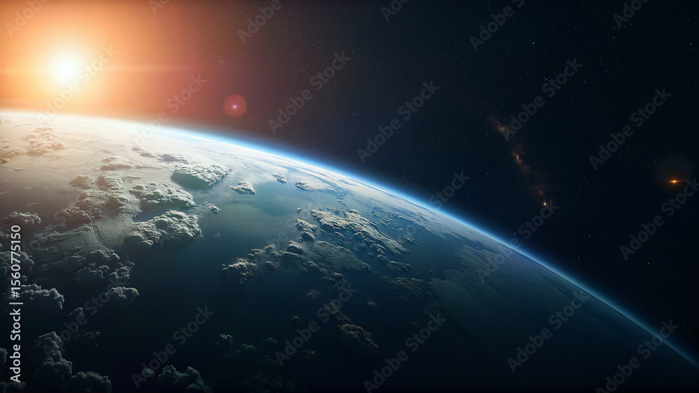Fototapeta premium High-resolution image of Earth from space showing the planet's blue atmosphere and cloud formations. Useful for science, education, and astronomy presentations.