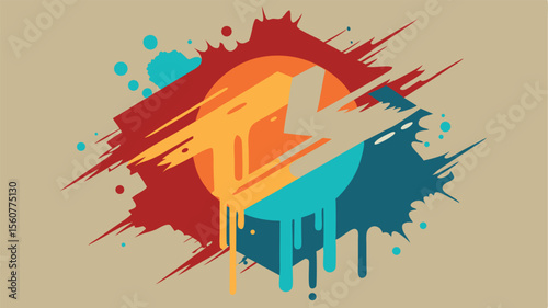 Abstract artistic composition with modern geometric shapes and colorful splashes design