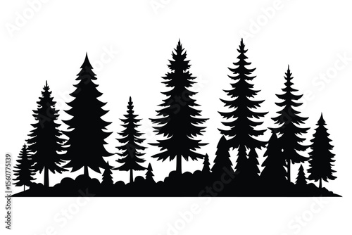 Collection of black silhouette tropical trees and plants