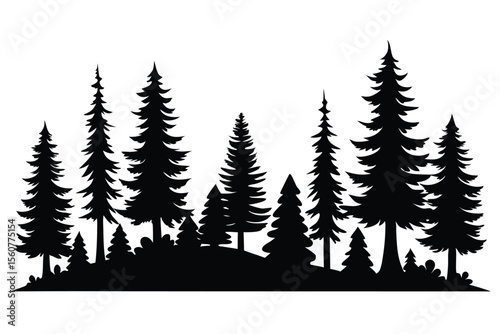 Collection of black silhouette tropical trees and plants