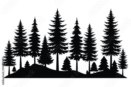 Collection of black silhouette tropical trees and plants