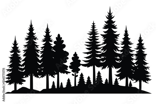 Collection of black silhouette tropical trees and plants