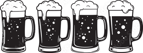 Refreshing Draft Beer Beverage Silhouette Vector Set vector illustration