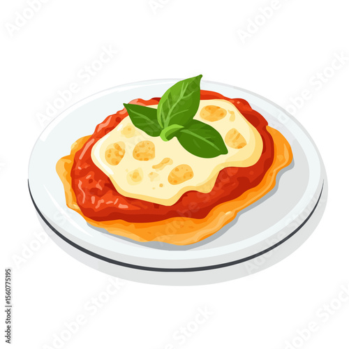 Chicken Parmigiana, flat style 2D vector image, isolated on a white background