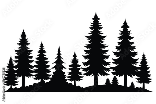 Collection of black silhouette tropical trees and plants