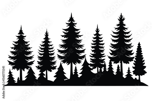 Collection of black silhouette tropical trees and plants