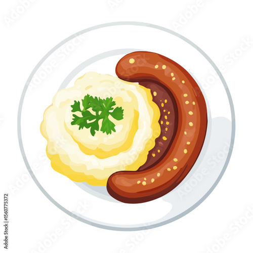 Minimal flat vector of a Bangers And Mash, 2D icon-style illustration on white background