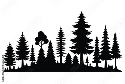 Collection of black silhouette tropical trees and plants