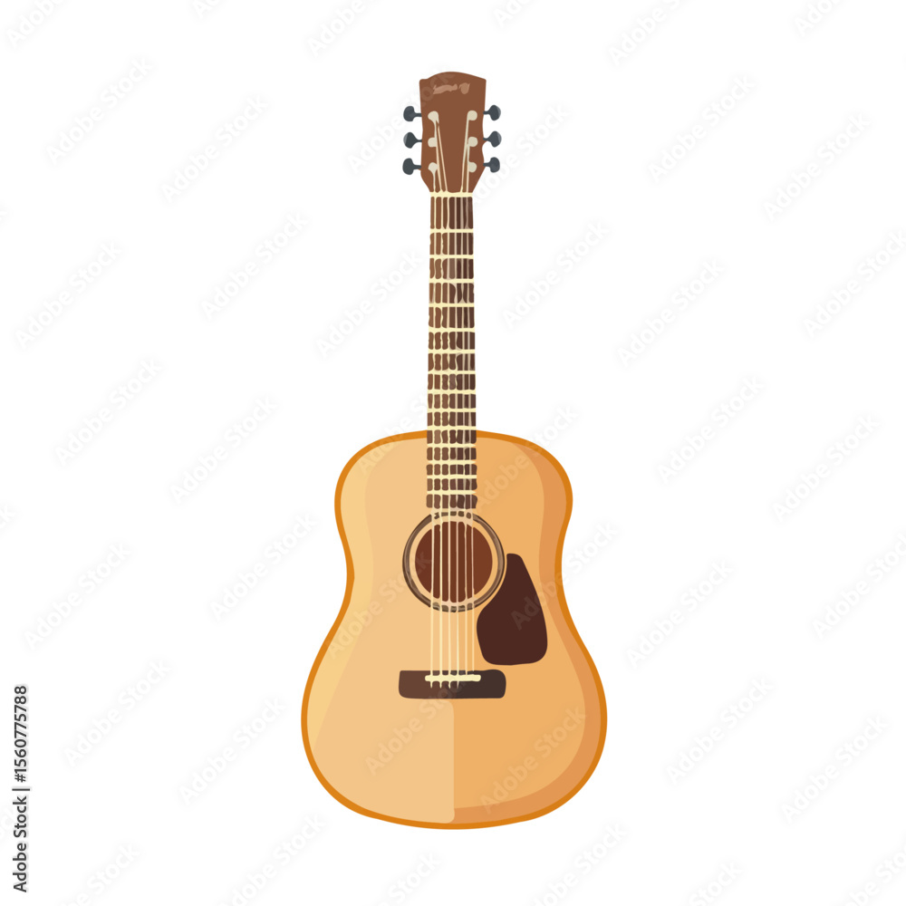 Fototapeta premium 2D flat vector illustration of a Acoustic Guitar in icon style, isolated on white background