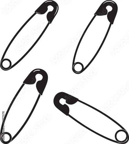 Safety Pin Household Fastener Silhouette Vector Set vector illustration