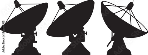 Satellite Dish Signal Receiver Silhouette Vector Set vector illustration