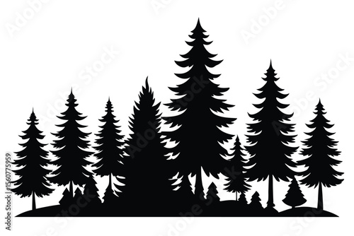 Collection of black silhouette tropical trees and plants