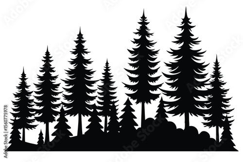 Collection of black silhouette tropical trees and plants
