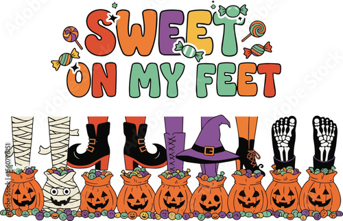 Halloween candy and costumes sweet on my feet trick or treat pumpkins