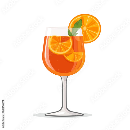 Aperol Spritz, flat style 2D vector image, isolated on a white background