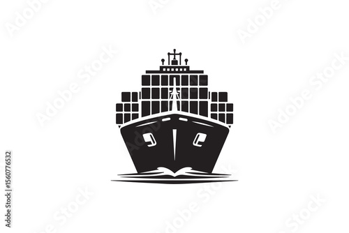A cargo ship silhouette with a simple, understated design set against a white background Simple