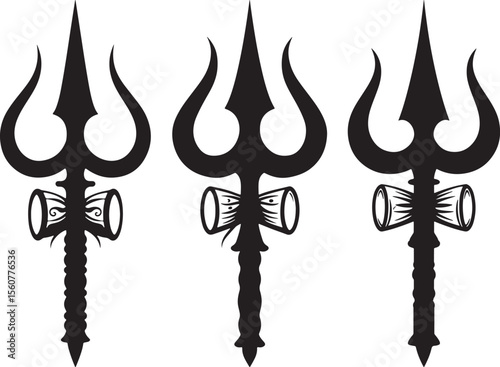 Trishul Hindu Religious Weapon Silhouette Vector Set vector illustration