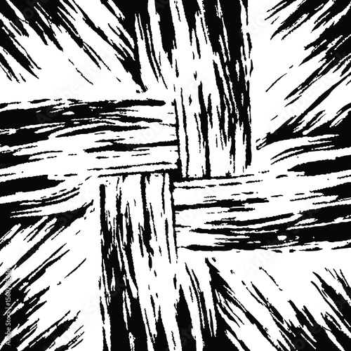 Abstract black and white brushstroke cross pattern design with textured artistic detail