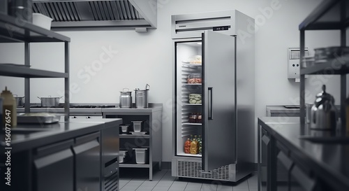 Commercial Refrigerator in Modern Restaurant Kitchen