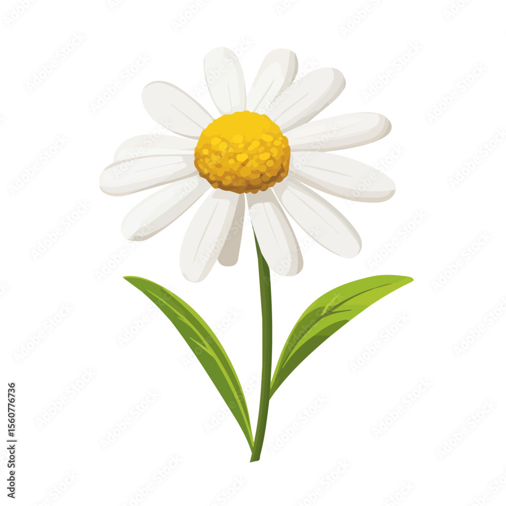 Fototapeta premium Flat 2D Chamomile Flower illustration, vector graphic in icon style, on white background