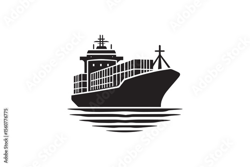 A cargo ship silhouette with a simple, understated design set against a white background Simple
