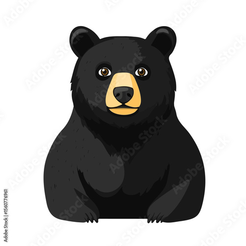 Quadro su tela Flat 2D Black Bear illustration, vector graphic in icon style, on white backgrou